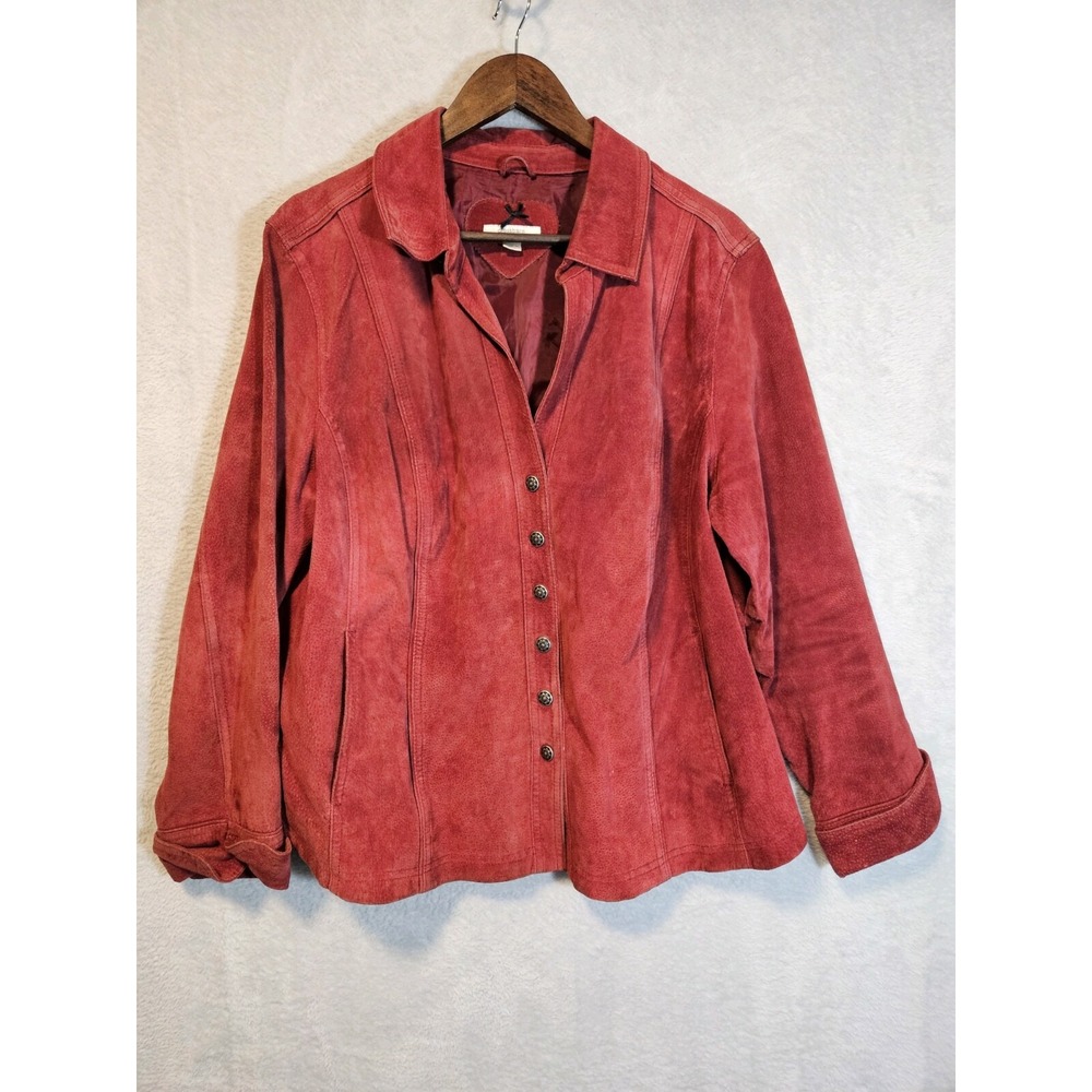 Rust Orange Suede Leather Shirt Jacket 14/16 Shacket Lined Distressed READ